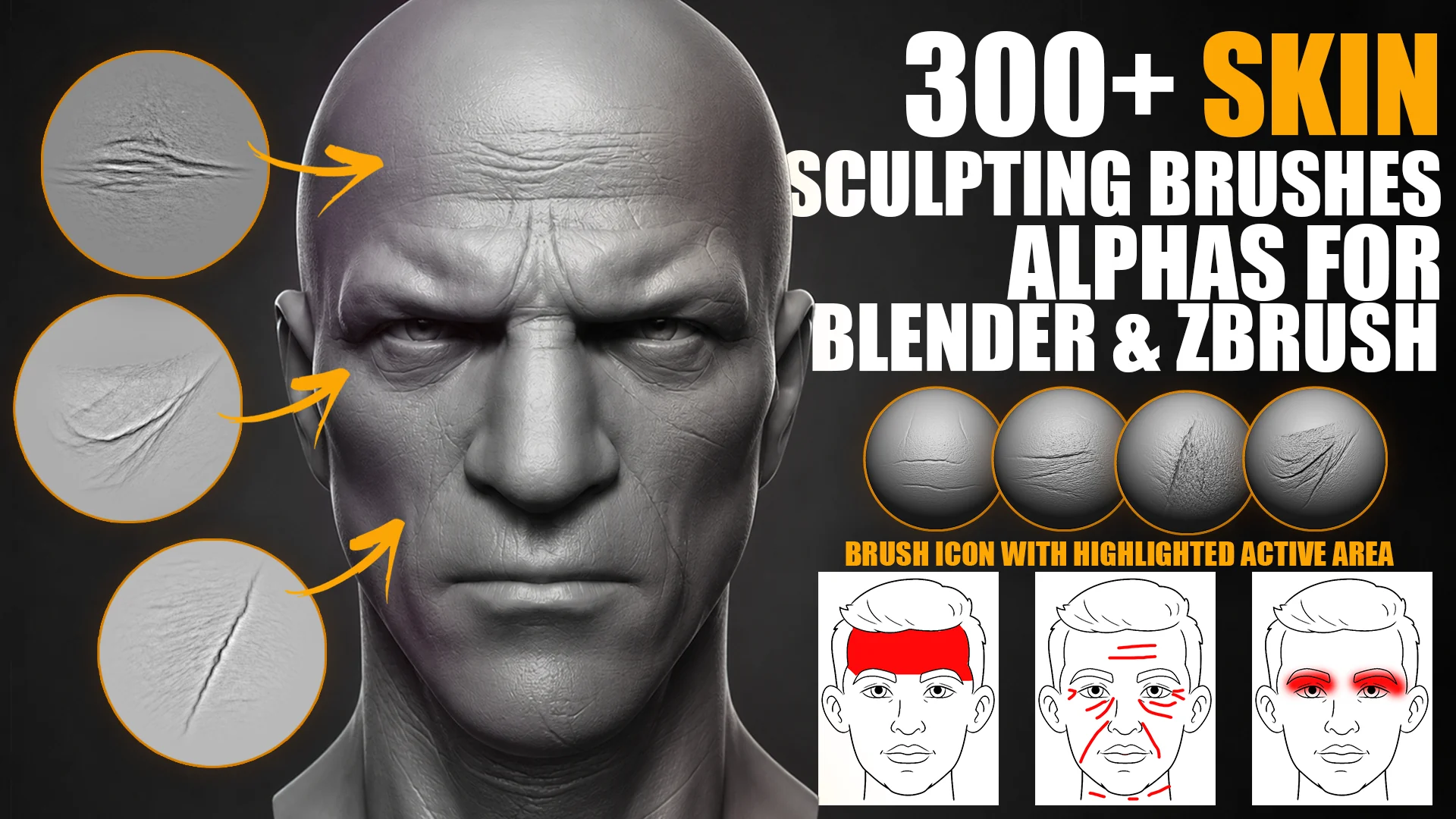 300+ Skin Sculpting Brushes for Blender & ZBrush